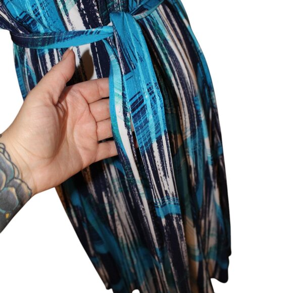 CLEARANCE SALE Nina Leonard Long Maxi w/ Tie Belt Blue Tones, 1X NWOT's - Picture 5 of 13